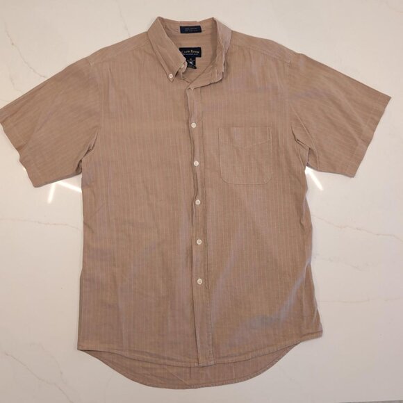 Club Room Sz M Men's Short Sleeve Button Down Shirt Brown Casual Cotton Stripes - Picture 3 of 10